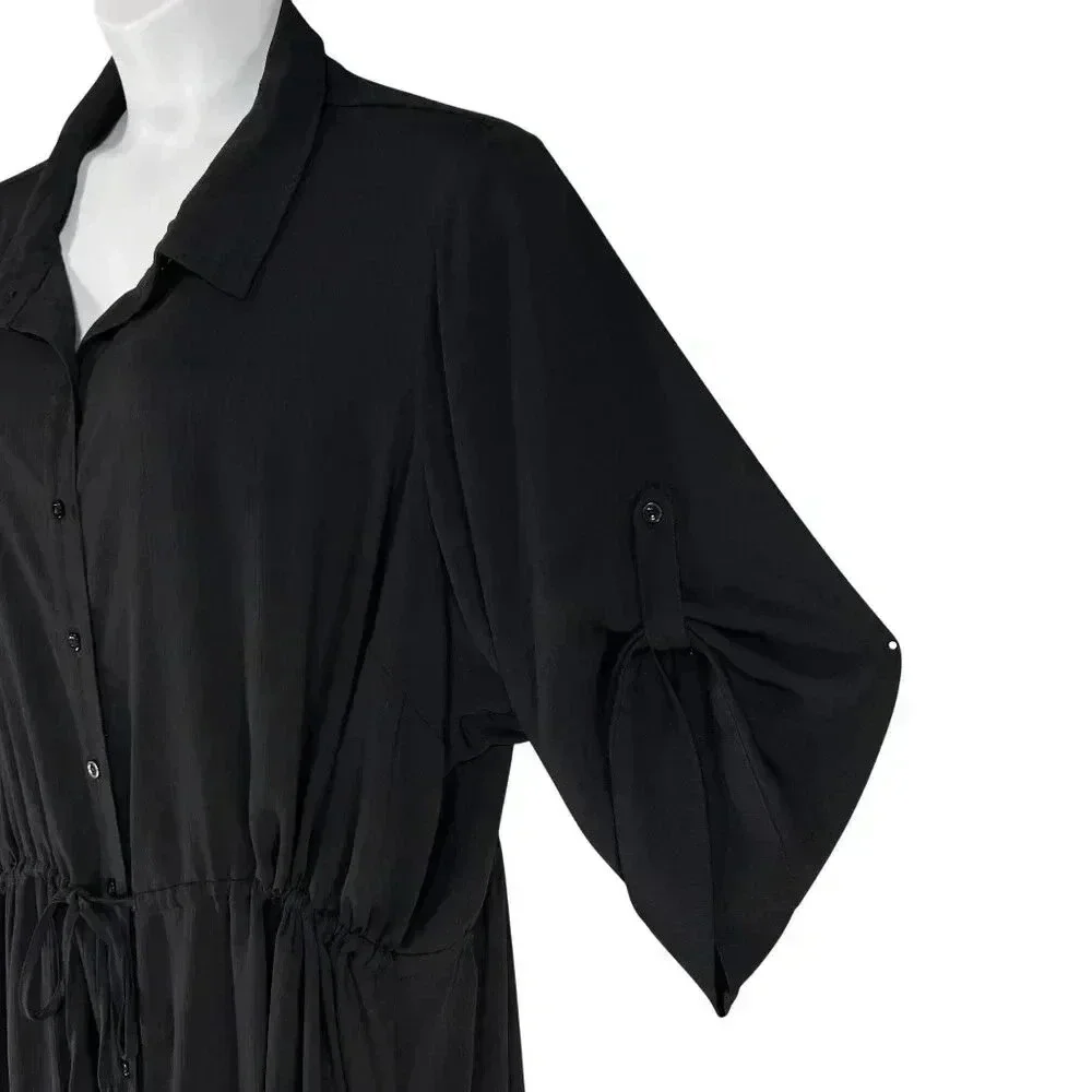 Torrid Womens 5X L Black Button-Up 3/4 Sleeve Maxi Dress Side Slits Whimsigoth - Picture 16 of 16
